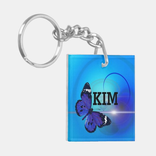 Blauer Schmetterling Schlüsselanhänger (Vorderseite links)
