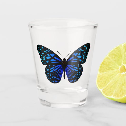 Blauer Schmetterling Schnapsglas (Vorderseite)