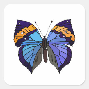 Blauer Schmetterling schöner niedlicher Trend Quadratischer Aufkleber