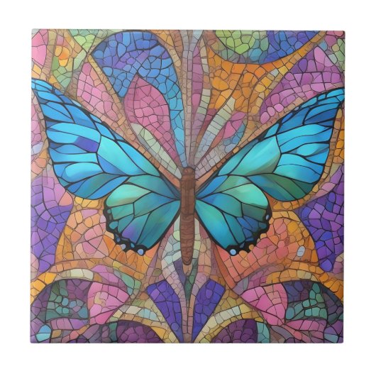 Blauer Schmetterling Schönes Mosaik Fliese (Vorderseite)