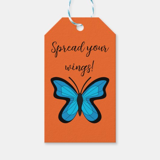 Blauer Schmetterling | Text hinzufügen Geschenkanhänger (Vorderseite)