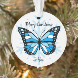 Blauer Schmetterling über Schneeflocken Weihnachte Ornament