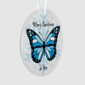 Blauer Schmetterling über Schneeflocken Weihnachte Ornament (Vorderseite)