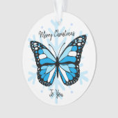 Blauer Schmetterling über Schneeflocken Weihnachte Ornament (Vorderseite)