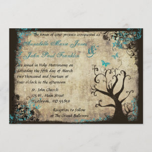 Blauer Schmetterling und Baum Vintage Hochzeit Ein Einladung