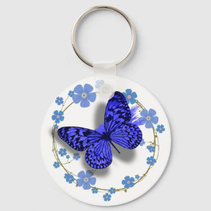 Blauer Schmetterling und Blume Hübscher Schlüsse Schlüsselanhänger