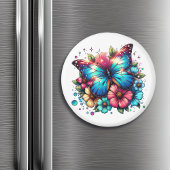 Blauer Schmetterling und Blume Magnet