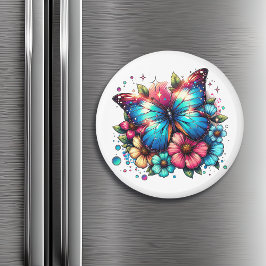 Blauer Schmetterling und Blume Magnet