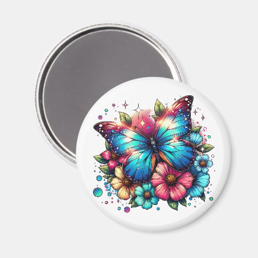 Blauer Schmetterling und Blume Magnet (Vorderseite/Rückseite)