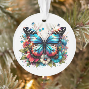 Blauer Schmetterling und Blume Personalisiert Weih Ornament