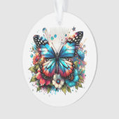 Blauer Schmetterling und Blume Personalisiert Weih Ornament (Vorderseite)