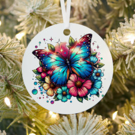 Blauer Schmetterling und Blume Personalisiert Weih Ornament Aus Metall