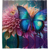 Blauer Schmetterling und der Dahlia Duschvorhang (Vorderseite)