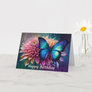 Blauer Schmetterling und der Dahlia Karte