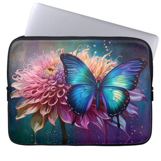 Blauer Schmetterling und der Dahlia Laptopschutzhülle (Vorderseite)