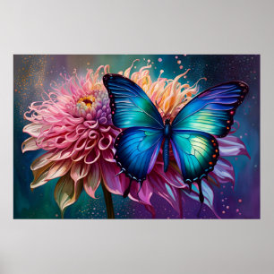 Blauer Schmetterling und der Dahlia Poster