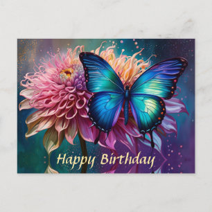 Blauer Schmetterling und der Dahlia Postkarte