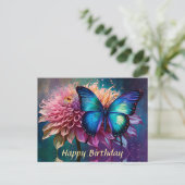 Blauer Schmetterling und der Dahlia Postkarte (Stehend Vorderseite)