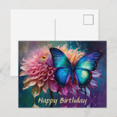 Blauer Schmetterling und der Dahlia Postkarte (Vorne/Hinten)