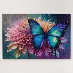 Blauer Schmetterling und der Dahlia Puzzle
