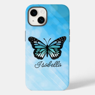 Blauer Schmetterling und Ihr Name Personalisiert Case-Mate iPhone 14 Hülle