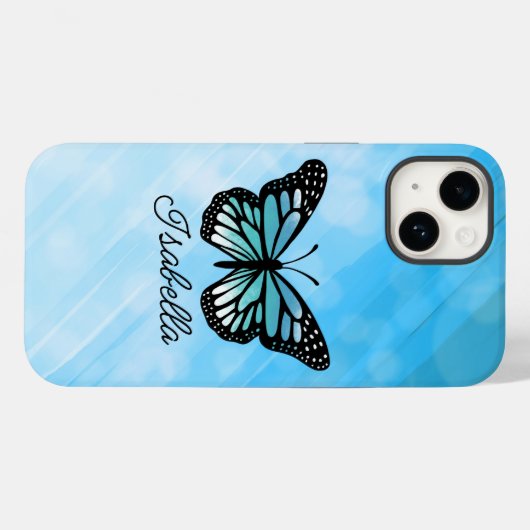 Blauer Schmetterling und Ihr Name Personalisiert Case-Mate iPhone Hülle (Rückseite (Horizontal))
