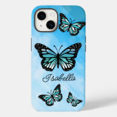Blauer Schmetterling und Ihr Name Personalisiert Case-Mate iPhone Hülle (Rückseite)