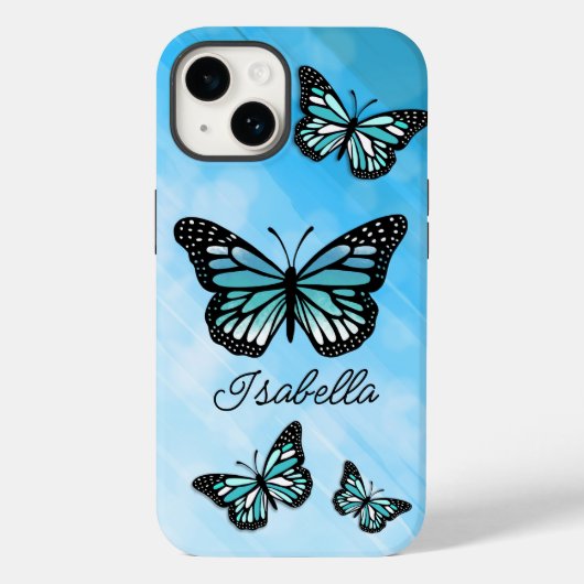 Blauer Schmetterling und Ihr Name Personalisiert Case-Mate iPhone Hülle (Rückseite)