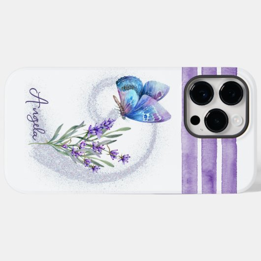 Blauer Schmetterling und Lavendel Personalisiert Case-Mate iPhone Hülle (Rückseite (Horizontal))