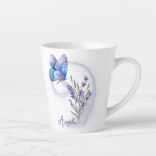Blauer Schmetterling und Lavendel Personalisiert Milchtasse (Rechts)