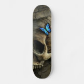 Blauer Schmetterling und Schädel Skateboard (Vorderseite)
