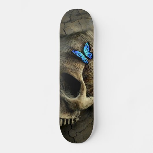 Blauer Schmetterling und Schädel Skateboard (Vorderseite)