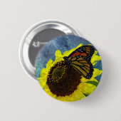 Blauer Schmetterling und Sonnenblume Hintergrund Button (Vorne & Hinten)