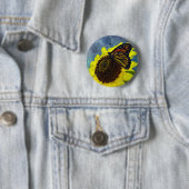 Blauer Schmetterling und Sonnenblume Hintergrund Button (Beispiel)