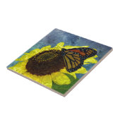 Blauer Schmetterling und Sonnenblume Hintergrund Fliese (Seite)