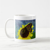 Blauer Schmetterling und Sonnenblume Hintergrund Kaffeetasse (Links)