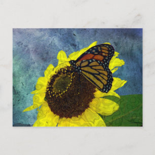 Blauer Schmetterling und Sonnenblume Hintergrund Postkarte