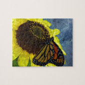 Blauer Schmetterling und Sonnenblume Hintergrund Puzzle (Horizontal)