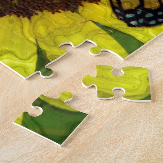 Blauer Schmetterling und Sonnenblume Hintergrund Puzzle (Seite)