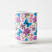Blauer Schmetterling und violettes Blumenmuster Kaffeetasse (Mittel)