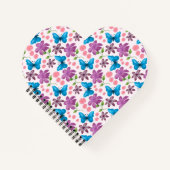Blauer Schmetterling und violettes Blumenmuster Notizblock (Vorderseite)