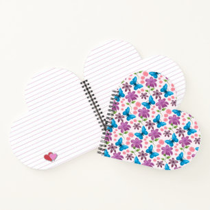 Blauer Schmetterling und violettes Blumenmuster Notizblock