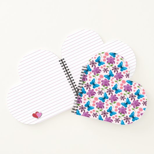 Blauer Schmetterling und violettes Blumenmuster Notizblock (Innenseite)