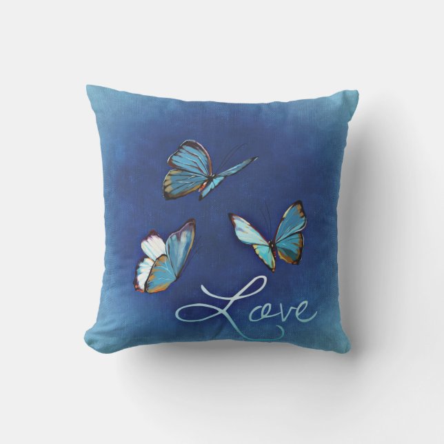 Blauer Schmetterling Valentinstag Pillow Kissen (Vorderseite)