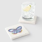 Blauer Schmetterling Wasserfarbener Marmor Stone U Steinuntersetzer (Seitenansicht)