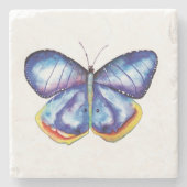 Blauer Schmetterling Wasserfarbener Marmor Stone U Steinuntersetzer (Vorderseite)