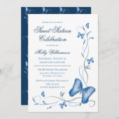 Blauer Schmetterling & Wirbel Sweet 16 Einladung (Vorne/Hinten)