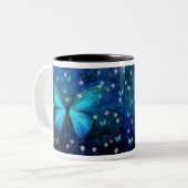Blauer Schmetterling Zweifarbige Tasse (Vorderseite Links)