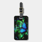 Blauer Schmetterlings-Gepäckanhänger mit Lederband Gepäckanhänger (Vorderseite vertikal)