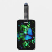 Blauer Schmetterlings-Gepäckanhänger mit Lederband Gepäckanhänger (Rückseite vertikal)